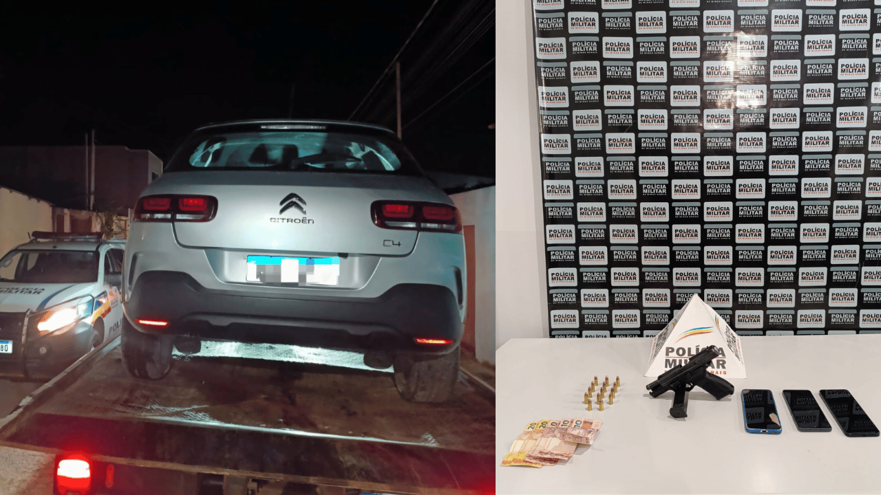 PM recupera carro roubado em Belo Horizonte, apreende arma de fogo e prende três suspeitos