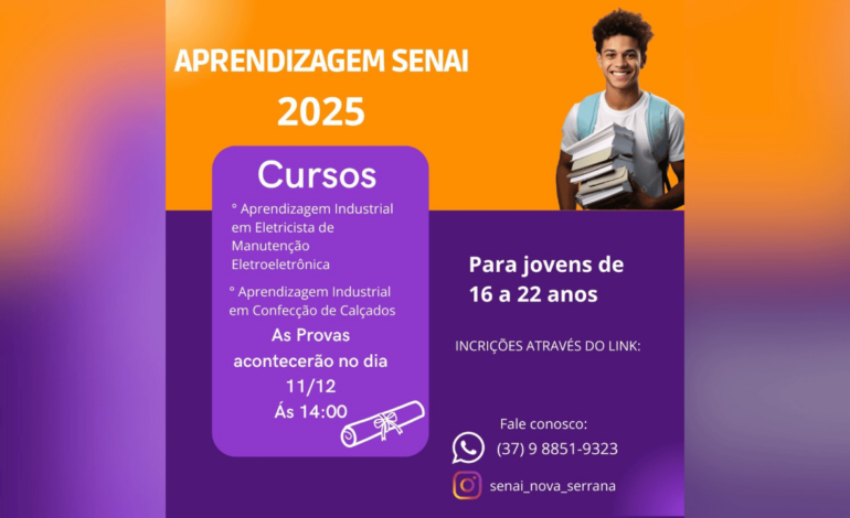 SENAI Nova Serrana abre inscrições para cursos de aprendizagem industrial em 2025