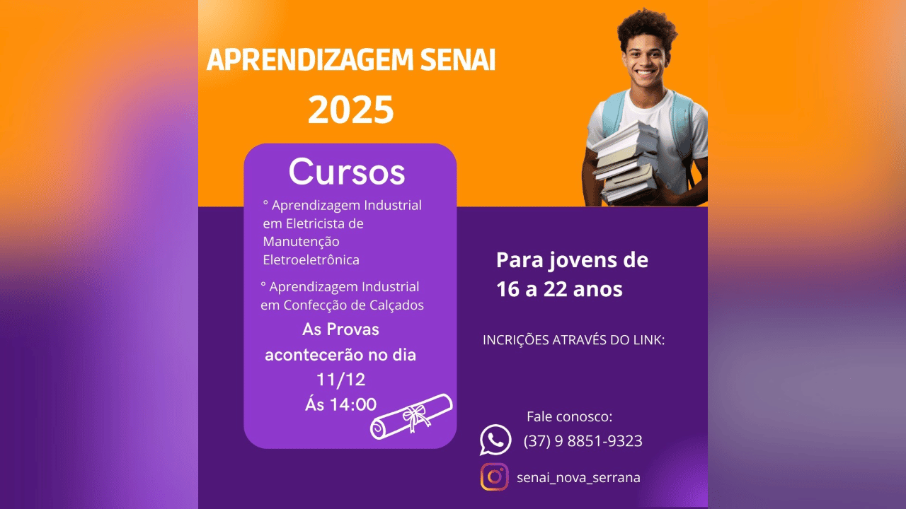 SENAI Nova Serrana abre inscrições para cursos de aprendizagem industrial em 2025