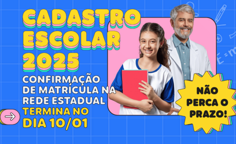 Prazo para confirmação de matrícula na rede estadual termina no dia 10/1