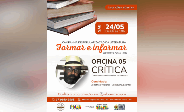 Sebo Entre Aspas promove oficina sobre crítica literária com o escritor e Jonathas Wagner