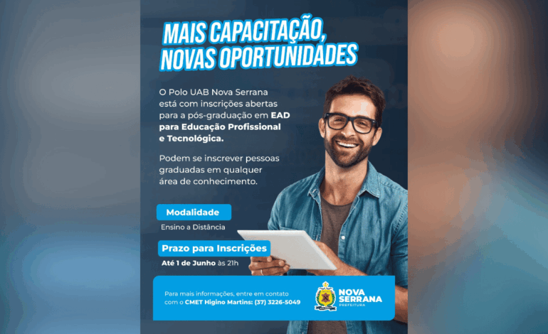 Polo UAB Nova Serrana abre inscrições para pós-graduação gratuita em EAD