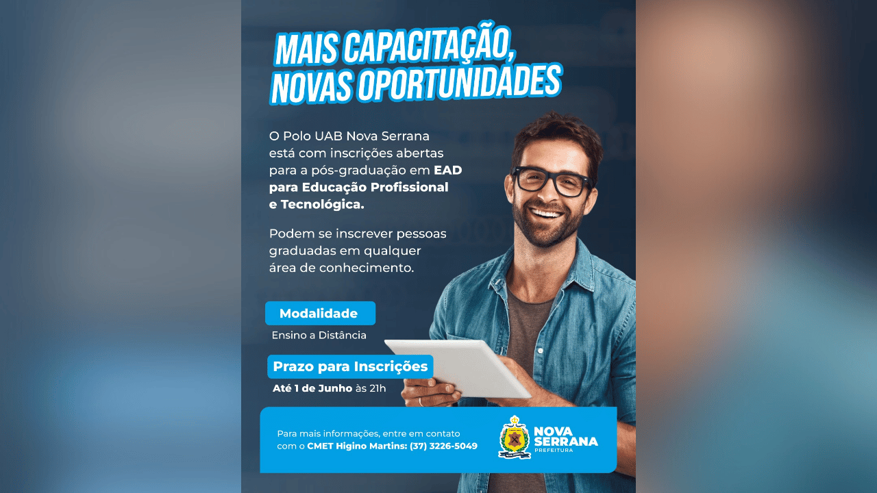 Polo UAB Nova Serrana abre inscrições para pós-graduação gratuita em EAD
