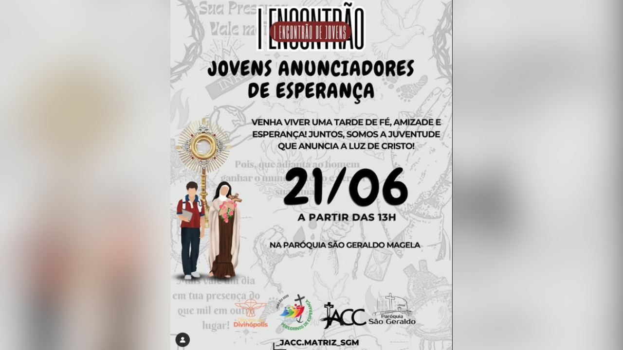 I Encontrão de Jovens será realizado na Paróquia São Geraldo Magela em junho
