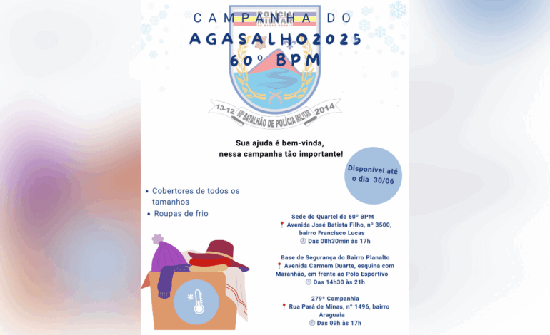60º Batalhão da PM realiza Campanha do Agasalho com pontos de coleta em Nova Serrana e cidades vizinhas