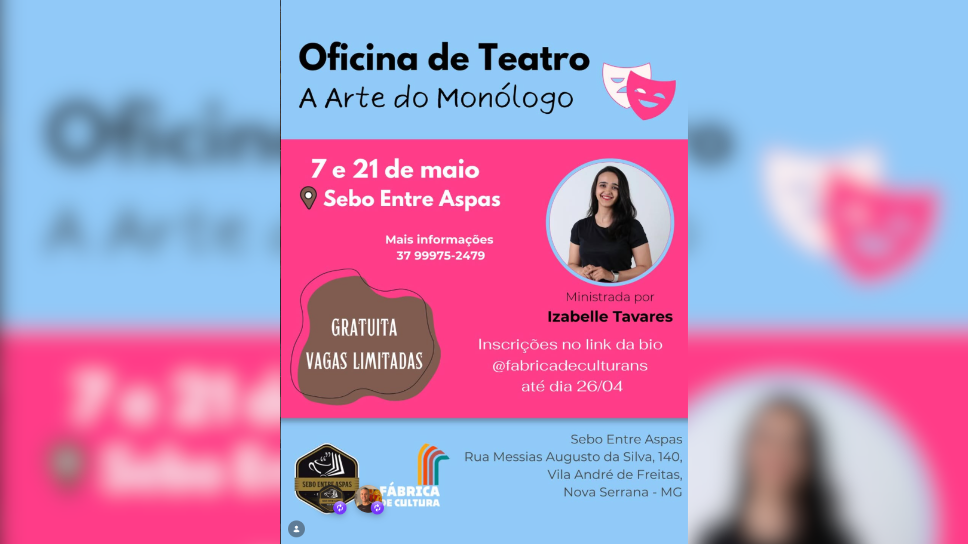 Oficina gratuita de teatro abre inscrições em Nova Serrana