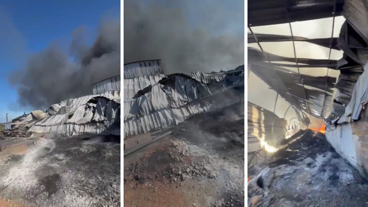 Atualização: incêndio destrói cerca de 90% de fábrica de palmilhas em Perdigão; bombeiros evitam propagação das chamas