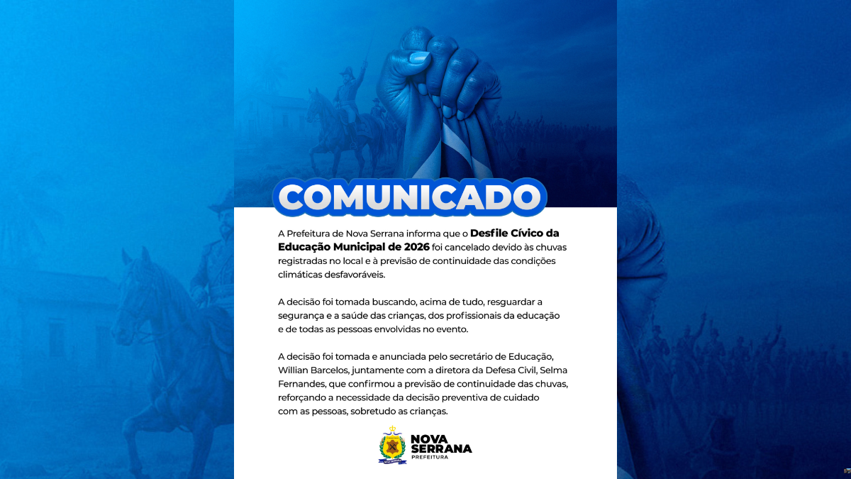 Desfile cívico é cancelado devido às chuvas em Nova Serrana