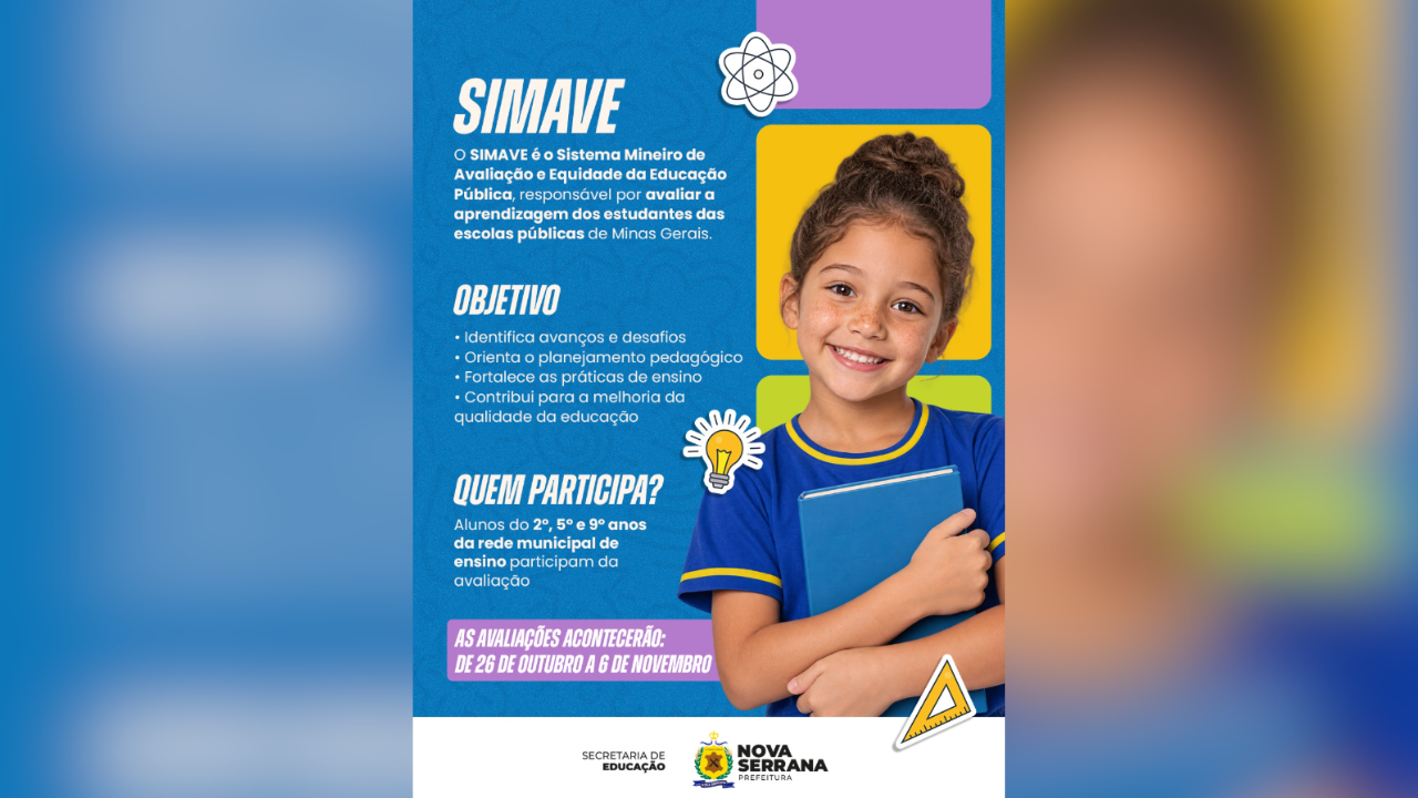 Nova Serrana realiza avaliações do SIMAVE entre 26 de outubro e 6 de novembro